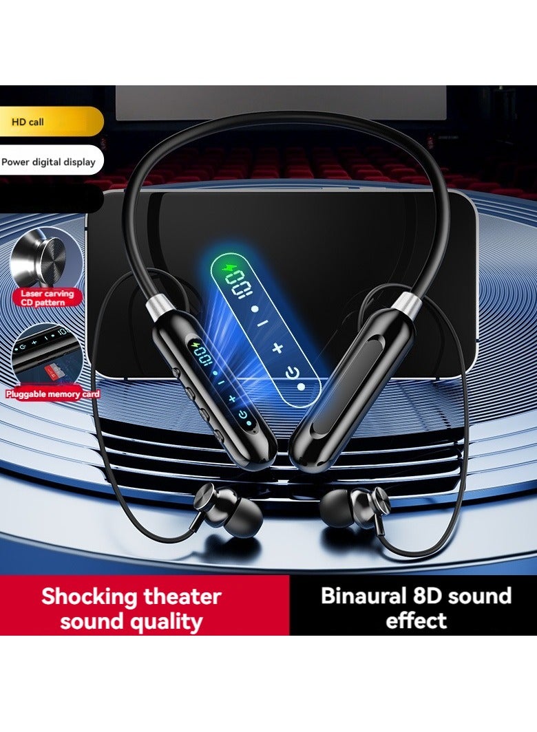 Digital Display Neck-hanging Bluetooth Earphones In-ear Sports Neck-hanging Large Power Ultra-long Battery Life Magnetic Wireless Earphones (Black) - Image 4