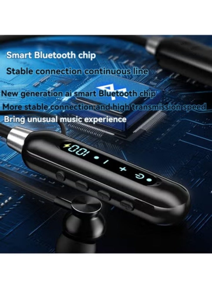 Digital Display Neck-hanging Bluetooth Earphones In-ear Sports Neck-hanging Large Power Ultra-long Battery Life Magnetic Wireless Earphones (Black) - Image 3