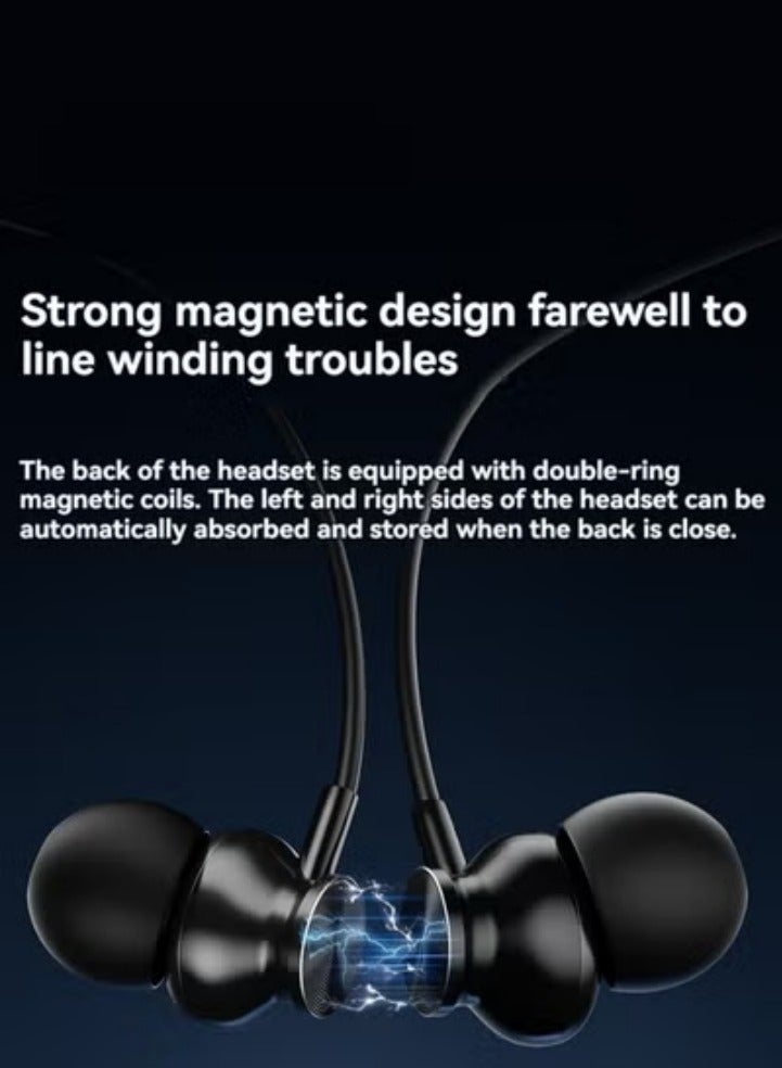 Digital Display Neck-hanging Bluetooth Earphones In-ear Sports Neck-hanging Large Power Ultra-long Battery Life Magnetic Wireless Earphones (Black) - Image 5