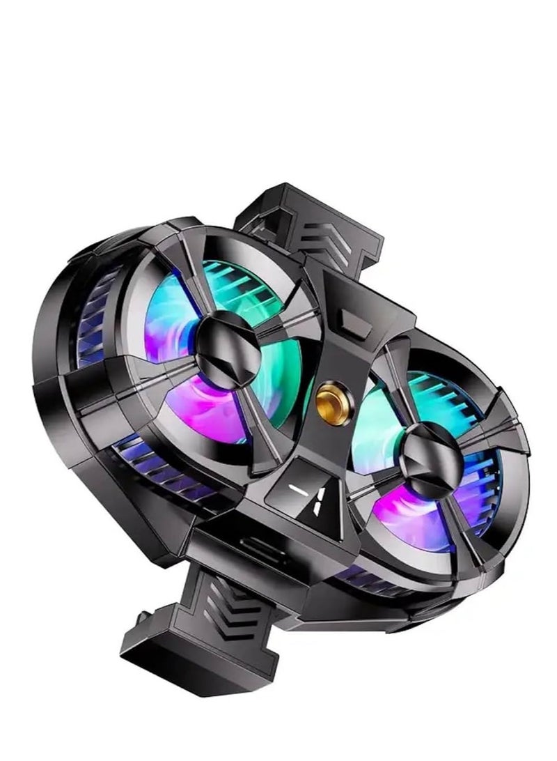 Arabest Dual Cooling Fan Cell Phone Cooler For Gaming Plug & Switch LED Display 3 Speed Fan With Phone Holder - Image 1
