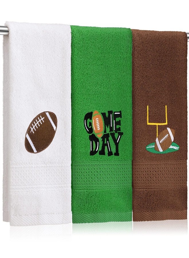 SmoothNovelty 3 Pcs Football Hand Towels for Bathroom Embroidered Bathroom Towels Farmhouse Decorative 13.78 x 29.53 Inch Absorbent Soft Cotton for Kitchen Dish Fast Drying Decor - Image 1