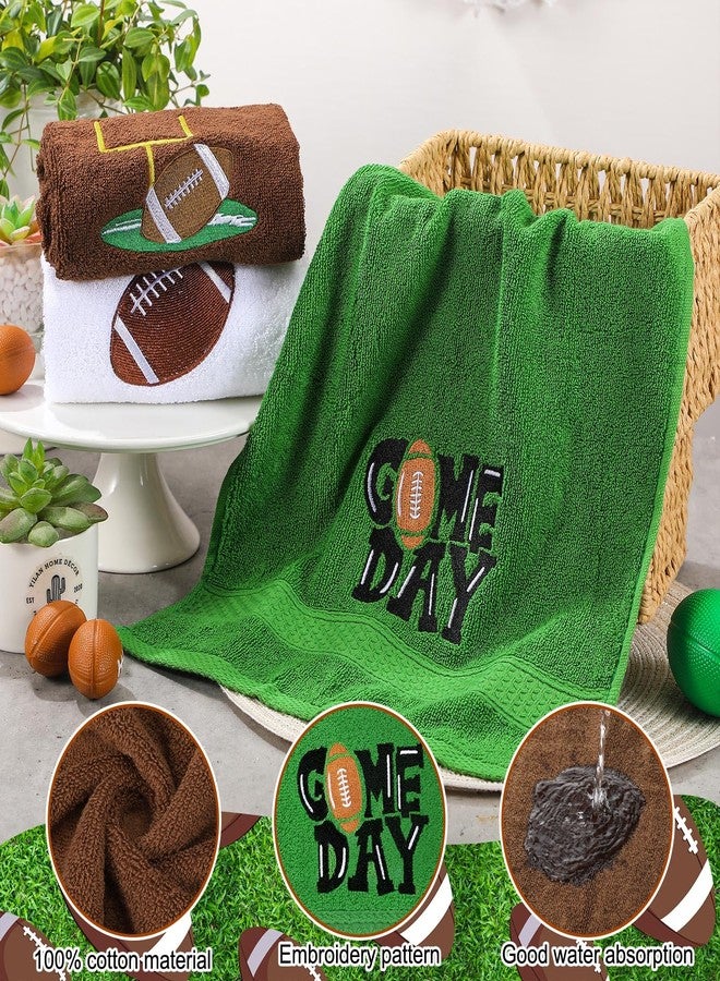 SmoothNovelty 3 Pcs Football Hand Towels for Bathroom Embroidered Bathroom Towels Farmhouse Decorative 13.78 x 29.53 Inch Absorbent Soft Cotton for Kitchen Dish Fast Drying Decor - Image 2
