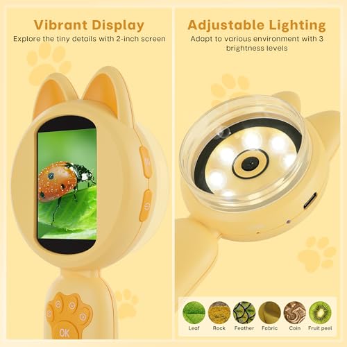 TINYLENS Mia Microscope for Kids, Mini Digital Microscope with 2'' IPS Screen, Handheld Mini Scope Educational Science Toy Kit, Christmas/Birthday Gifts for Kids Aged 3-6,7-12 (Yellow) - Image 4