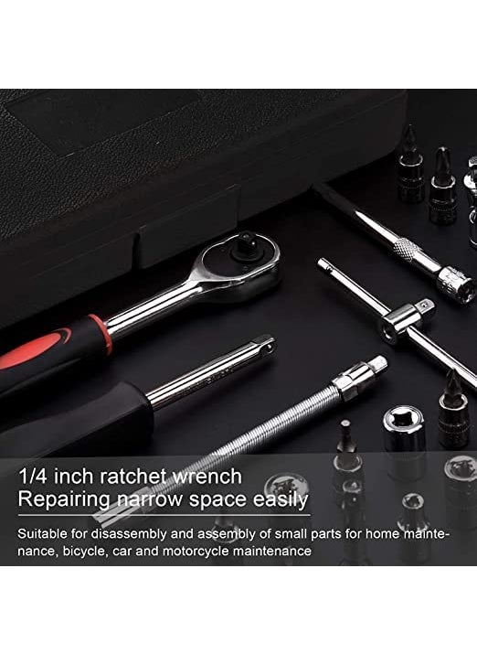 AZCONA IMPEX AZCONA IMPEX 46 in 1 Pcs Combination Wrench SetSocket Car Bike Repairing Hand Tool Long Handle Kit 46pcs Combo Tools Repair 14 Ratchet Torque Box for Spanner Force Multi Purpose Case  - Image 4
