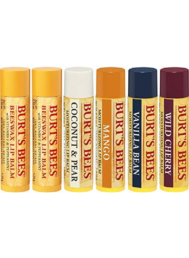 Burt's Bees 100% Natural Moisturizing Lip Balm Multipack Original Beeswax Coconut & Pear Vanilla Bean Mango & Wild Cherry With Beeswax & Fruit Extracts 6 Tubes - Image 2