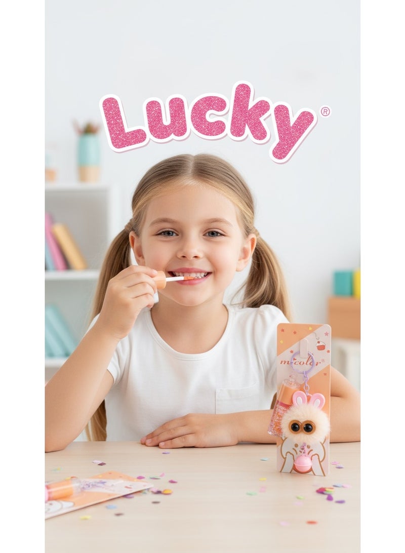 لاكي ملمع شفاه برتقالي لامع مع سلسلة مفاتيح جميلة - Image 3