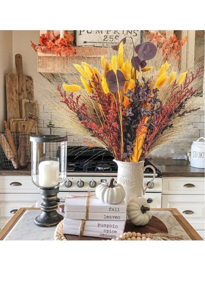 Generic Fall Dried Pampas Grass Bouquets, Natural Orange Bunny Tails and Dried Flowers for Vases, Autumn Boho Home Wedding Floral Arrangement, Fall Table Centerpieces Decorations  - Image 2