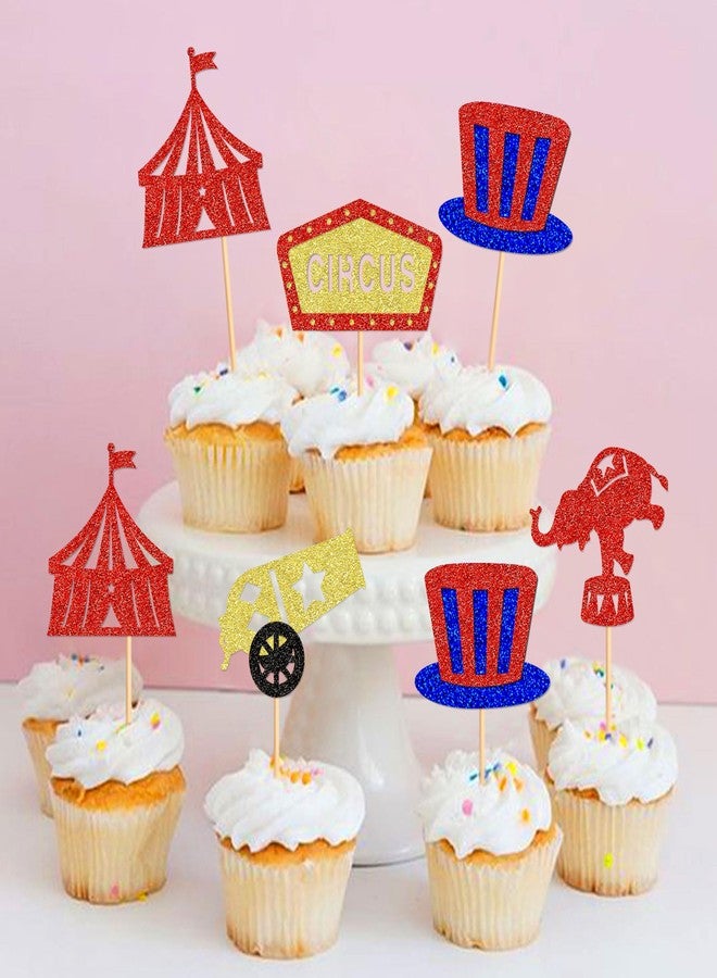Ercadio 25 PCS Circus Cupcake Toppers Circus Animals Cupcake Picks Magic Hat Elephant Horse Cake Decorations for Carnival Theme Baby Shower Kids Birthday Party Decor Supplies - Image 3