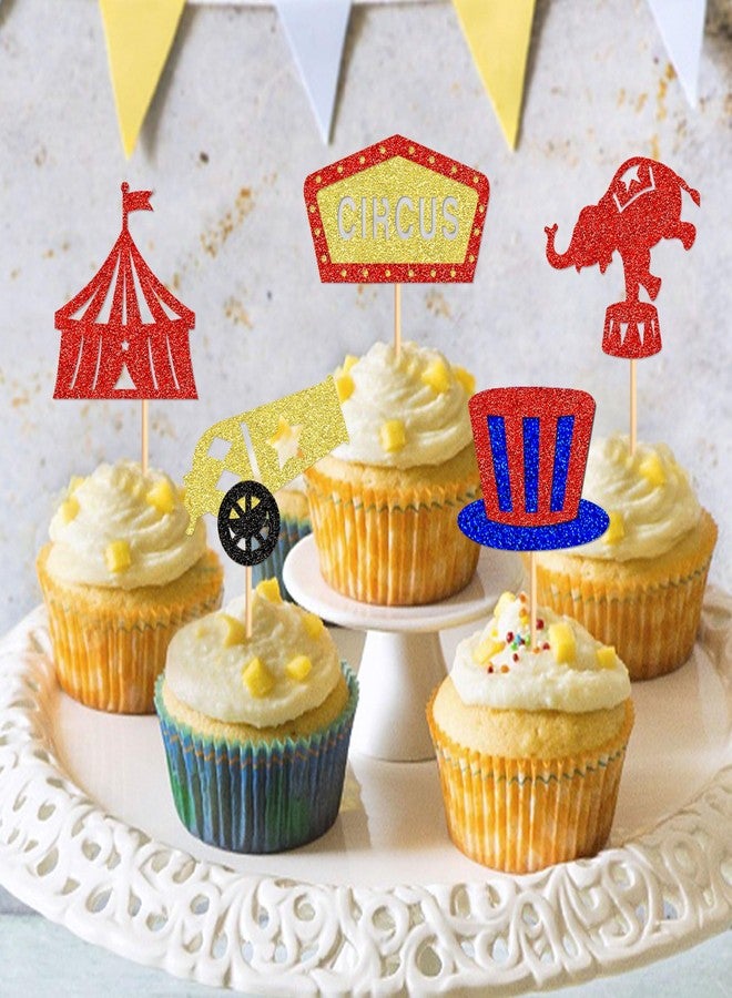 Ercadio 25 PCS Circus Cupcake Toppers Circus Animals Cupcake Picks Magic Hat Elephant Horse Cake Decorations for Carnival Theme Baby Shower Kids Birthday Party Decor Supplies - Image 5