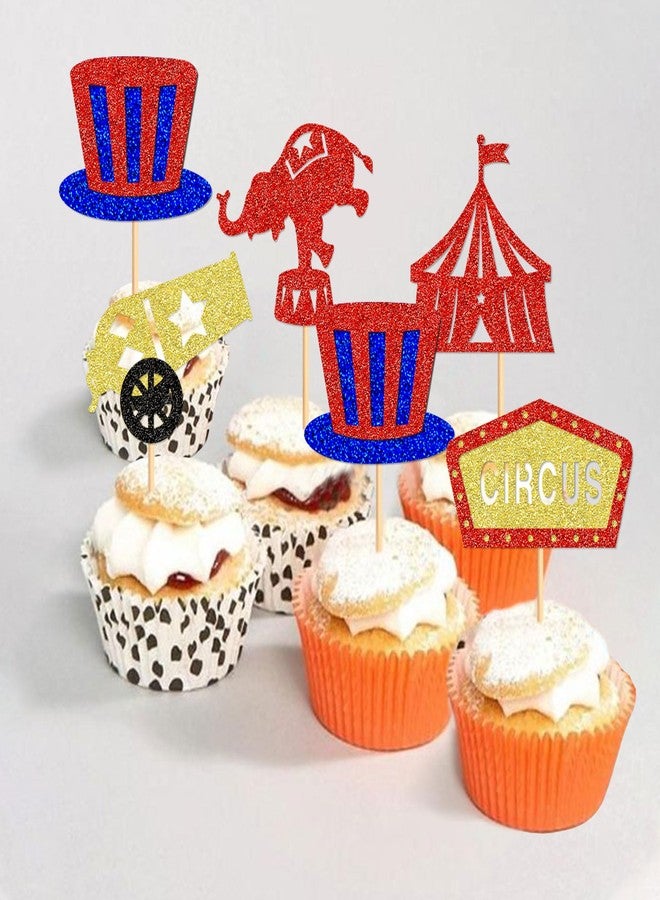 Ercadio 25 PCS Circus Cupcake Toppers Circus Animals Cupcake Picks Magic Hat Elephant Horse Cake Decorations for Carnival Theme Baby Shower Kids Birthday Party Decor Supplies - Image 4