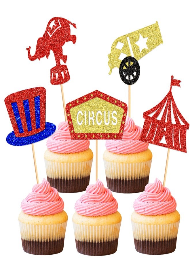 Ercadio 25 PCS Circus Cupcake Toppers Circus Animals Cupcake Picks Magic Hat Elephant Horse Cake Decorations for Carnival Theme Baby Shower Kids Birthday Party Decor Supplies - Image 1