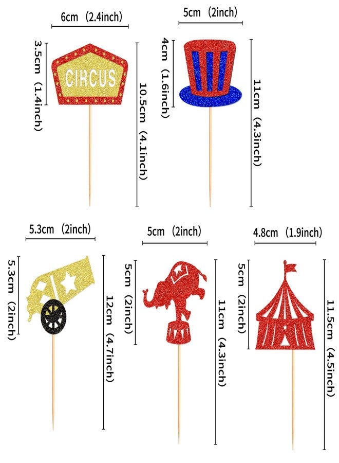 Ercadio 25 PCS Circus Cupcake Toppers Circus Animals Cupcake Picks Magic Hat Elephant Horse Cake Decorations for Carnival Theme Baby Shower Kids Birthday Party Decor Supplies - Image 2