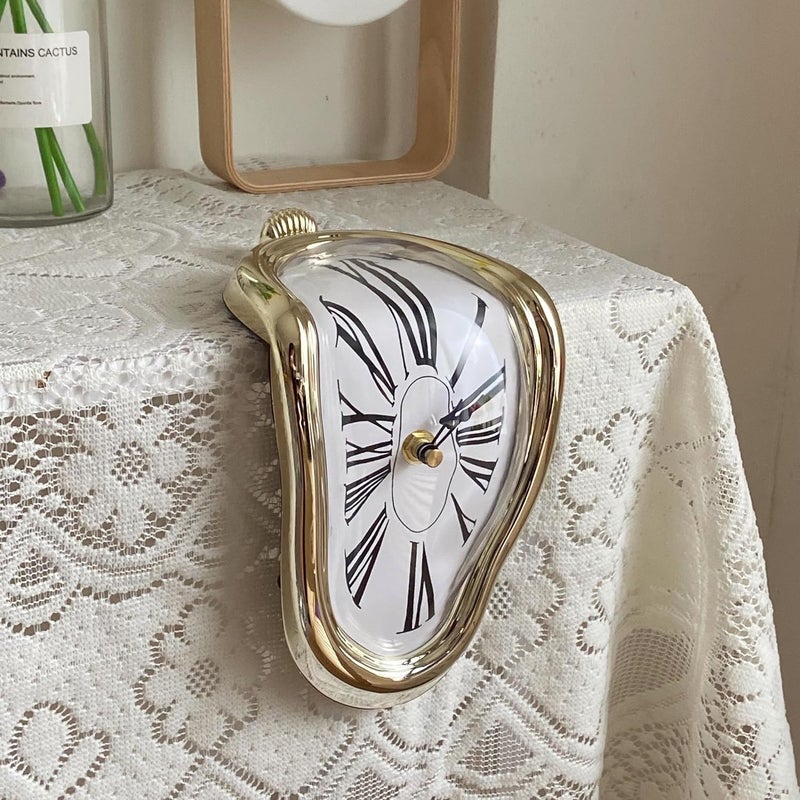 FAREVER Melting Clock, Salvador Dali Watch Melted Clock for Decorative Home Office Shelf Desk Table Funny Creative Gift, Gold - Image 5
