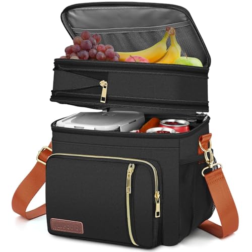 MIYCOO Lunch Bag & Lunch Box for Women Men Double Deck - Leakproof Insulated Soft Large Adult Lunch Cooler Bag for Work, Beach, Picnic, Camping, Travel (Black Orange, 15L) - Image 1