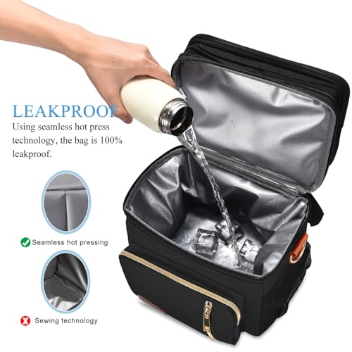 MIYCOO Lunch Bag & Lunch Box for Women Men Double Deck - Leakproof Insulated Soft Large Adult Lunch Cooler Bag for Work, Beach, Picnic, Camping, Travel (Black Orange, 15L) - Image 4
