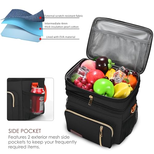 MIYCOO Lunch Bag & Lunch Box for Women Men Double Deck - Leakproof Insulated Soft Large Adult Lunch Cooler Bag for Work, Beach, Picnic, Camping, Travel (Black Orange, 15L) - Image 5