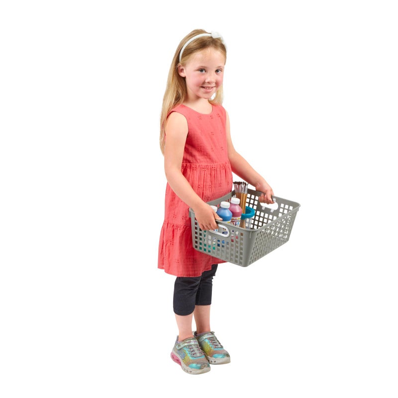 Really Good Stuff - 160016PE Multi-Purpose Plastic Storage Baskets for Classroom or Home Use - Stackable Mesh Plastic Baskets with Grip Handles 13" x 10" (Pebble - Set of 12) - Image 4