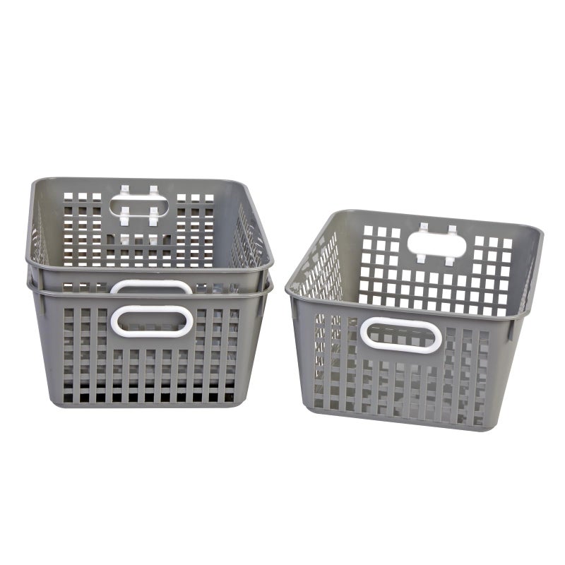 Really Good Stuff - 160016PE Multi-Purpose Plastic Storage Baskets for Classroom or Home Use - Stackable Mesh Plastic Baskets with Grip Handles 13" x 10" (Pebble - Set of 12) - Image 5