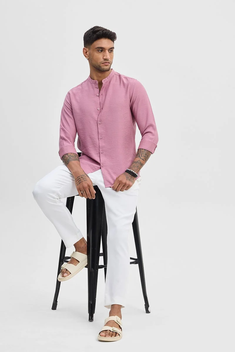 SNITCH Pink Textured Long Sleeve Slim Fit Casual Shirt
