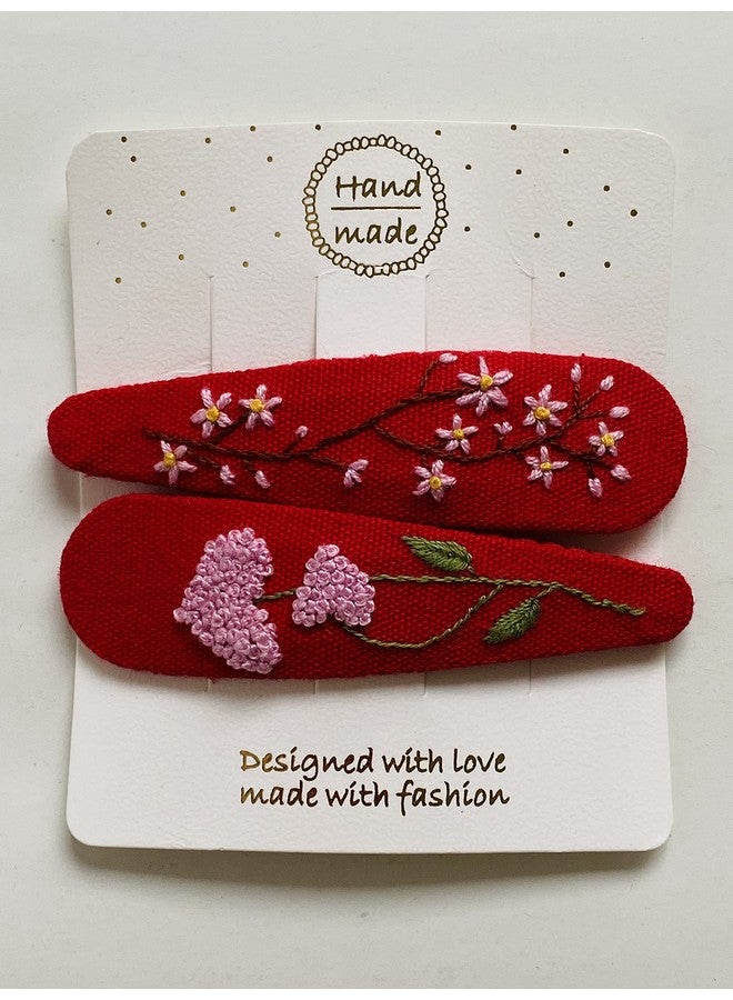 ETA Set Of 2 Cute Handmade Embroidery Hair Clips Vintage Embroidered Flower Hair Clips Floral Hair Clips Gift Daughter Teenager Woman Girlfriend Wife Unique Hair Accessory Red Hc02 - Image 5