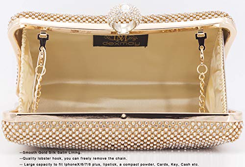 DEXMAY DM Dexmay Rhinestone Crystal Ring Clutch Purse Luxury Evening Bag for Bridal Wedding Party Gold - Image 5