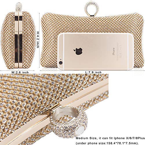 DEXMAY DM Dexmay Rhinestone Crystal Ring Clutch Purse Luxury Evening Bag for Bridal Wedding Party Gold - Image 4