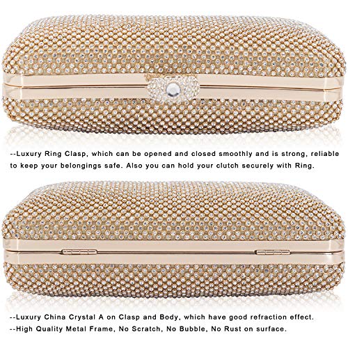DEXMAY DM Dexmay Rhinestone Crystal Ring Clutch Purse Luxury Evening Bag for Bridal Wedding Party Gold - Image 3