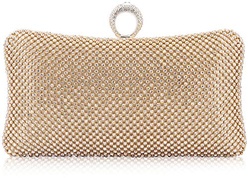 DEXMAY DM Dexmay Rhinestone Crystal Ring Clutch Purse Luxury Evening Bag for Bridal Wedding Party Gold - Image 1