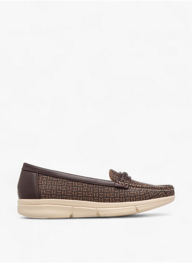 Flora Bella By Shoexpress Women's Monogram Print Slip-On Loafers with Braid Detail  - Image 3
