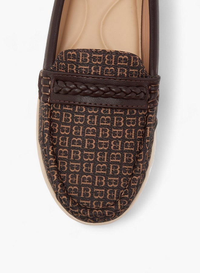 Flora Bella By Shoexpress Women's Monogram Print Slip-On Loafers with Braid Detail - Image 4