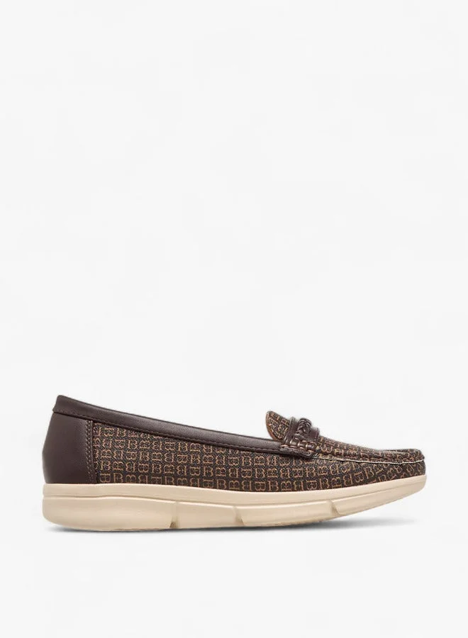 Women's Monogram Print Slip-On Loafers with Braid Detail