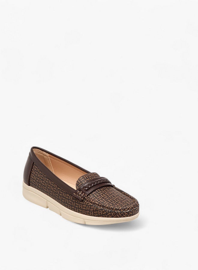 Flora Bella By Shoexpress Women's Monogram Print Slip-On Loafers with Braid Detail - Image 2