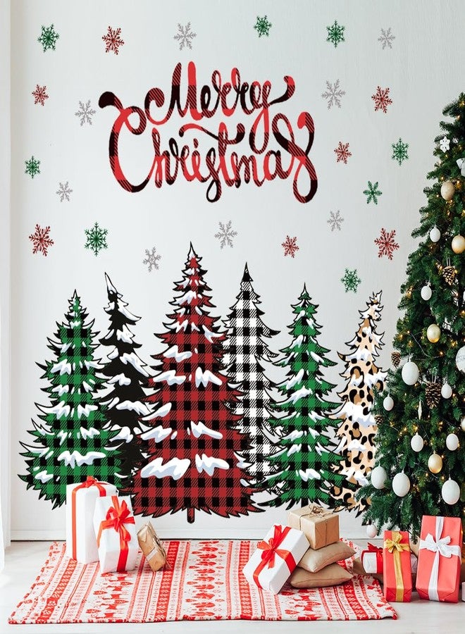 Prabahdak Merry Christmas Wall Decal Buffalo Checkered Christmas Tree Wall Stickers Winter Snowflake Window Clings for Xmas Holiday Festival Party Supplies - Image 4