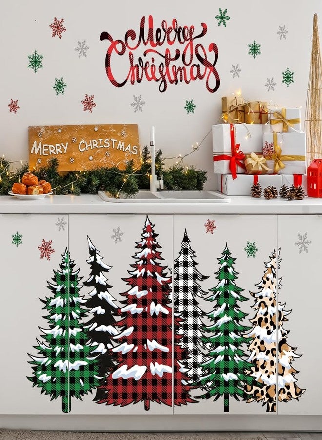 Prabahdak Merry Christmas Wall Decal Buffalo Checkered Christmas Tree Wall Stickers Winter Snowflake Window Clings for Xmas Holiday Festival Party Supplies - Image 2