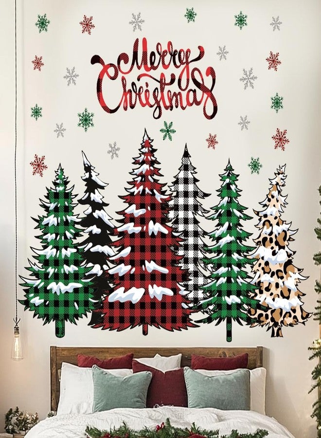 Prabahdak Merry Christmas Wall Decal Buffalo Checkered Christmas Tree Wall Stickers Winter Snowflake Window Clings for Xmas Holiday Festival Party Supplies - Image 5