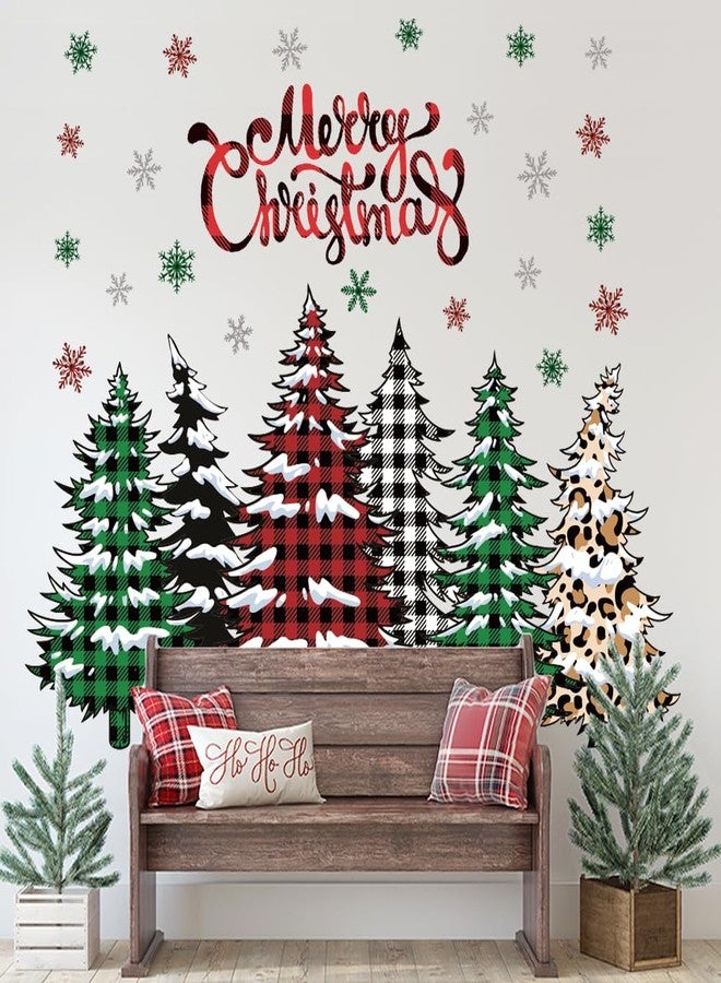 Prabahdak Merry Christmas Wall Decal Buffalo Checkered Christmas Tree Wall Stickers Winter Snowflake Window Clings for Xmas Holiday Festival Party Supplies - Image 3