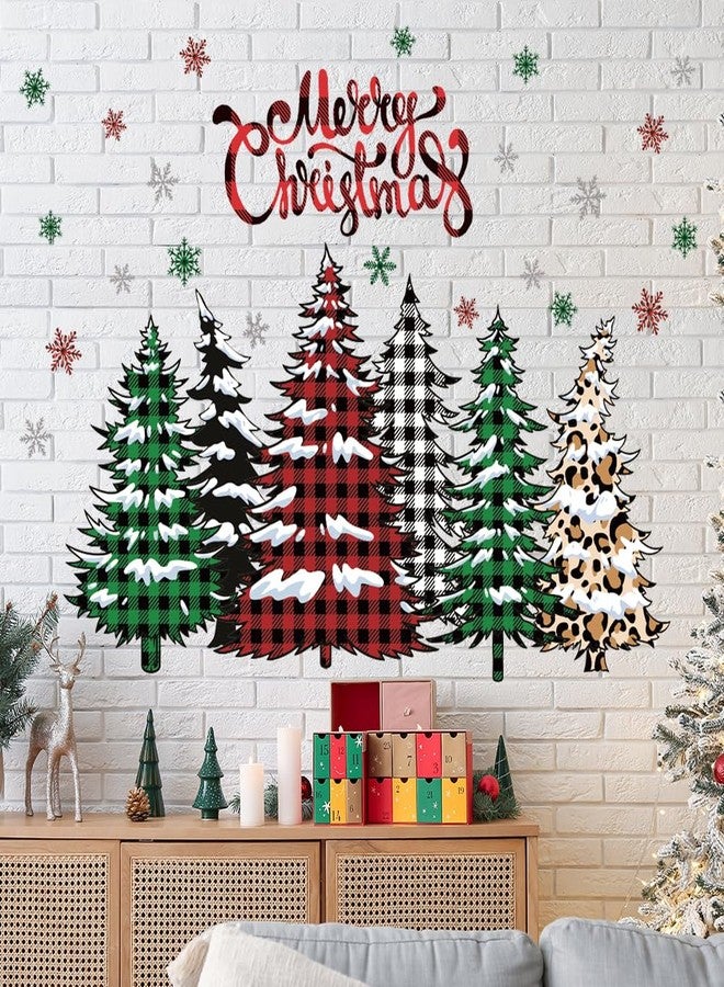 Prabahdak Merry Christmas Wall Decal Buffalo Checkered Christmas Tree Wall Stickers Winter Snowflake Window Clings for Xmas Holiday Festival Party Supplies - Image 1