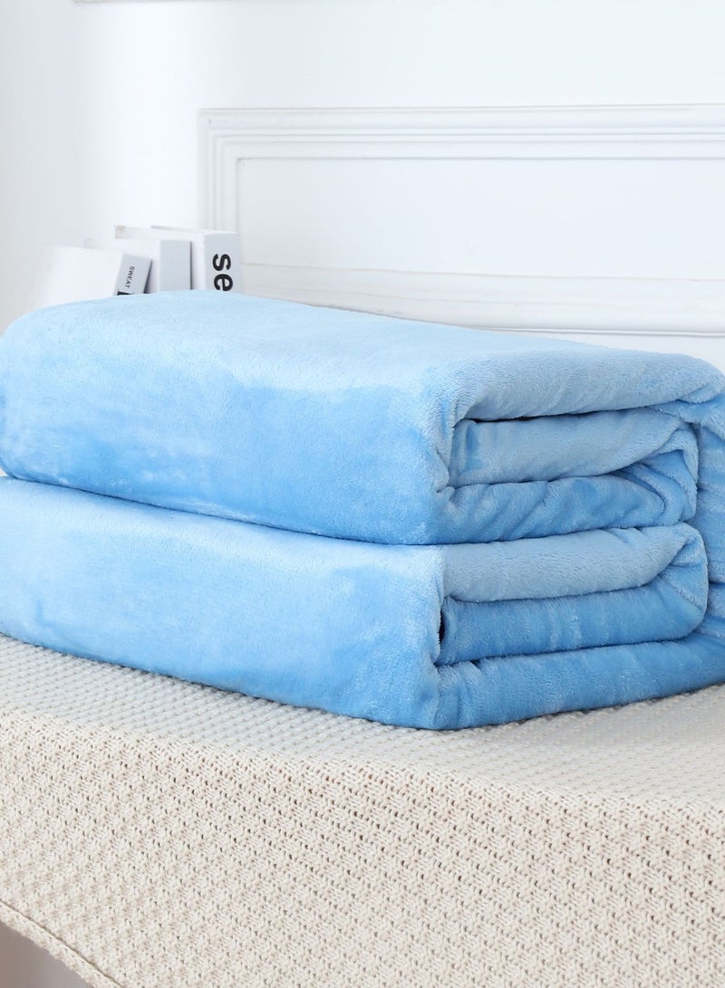 Loquat Solid Color Cloud Sable Blanket Office Nap Blanket Air Conditioned Roof Blanket Flannel Blanket Blue  - Image 1