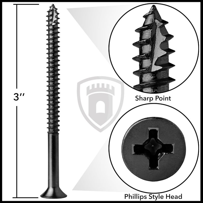 CAULDHAM Store Black Wood Screws #9 x 3 Inch for Door Hinges - 25 Pack - Image 4