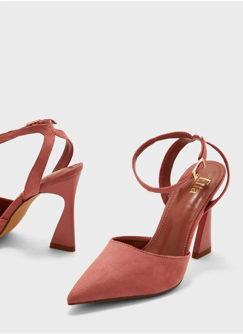 ELLA Faux Suede Ankle Strap Pointed Pump