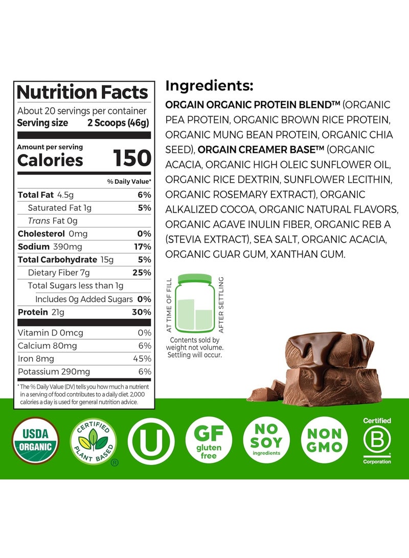 Orgain Organic Protein Plant Based Powder Creamy Chocolate Fudge, 920g - Image 2