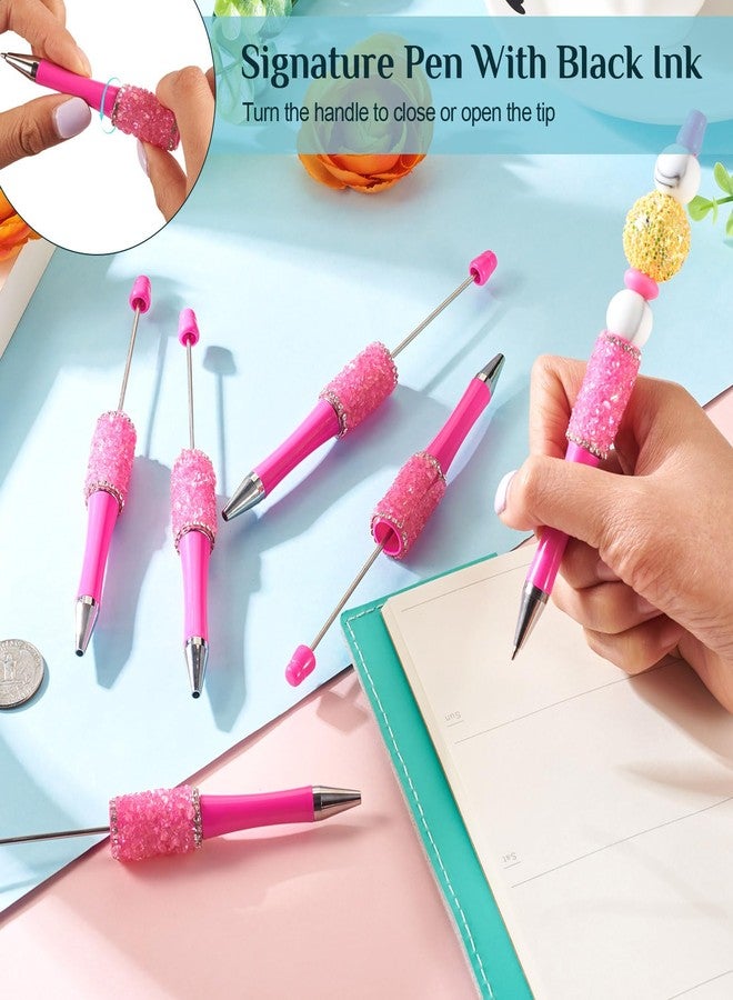 BB Beadthoven Beadthoven 10pcs Crystal Beadable Pens, Diamond Beaded Pen Cute Rhinestone Pens DIY Plastic Bead Pens Shaft Black Ink Ballpoint Pens for DIY Office School Gift Making Hot Pink - Image 5