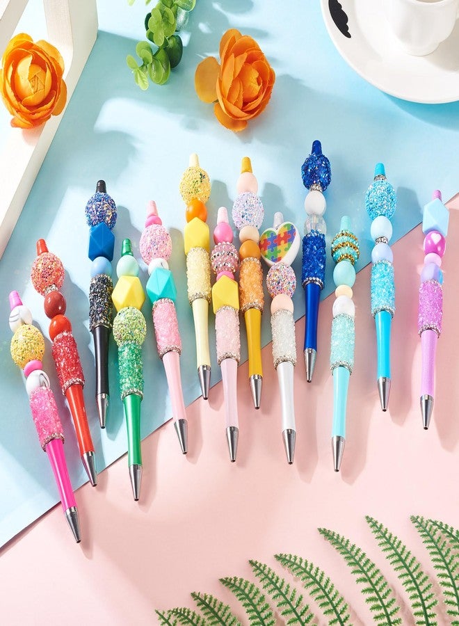 BB Beadthoven Beadthoven 10pcs Crystal Beadable Pens, Diamond Beaded Pen Cute Rhinestone Pens DIY Plastic Bead Pens Shaft Black Ink Ballpoint Pens for DIY Office School Gift Making Hot Pink - Image 4