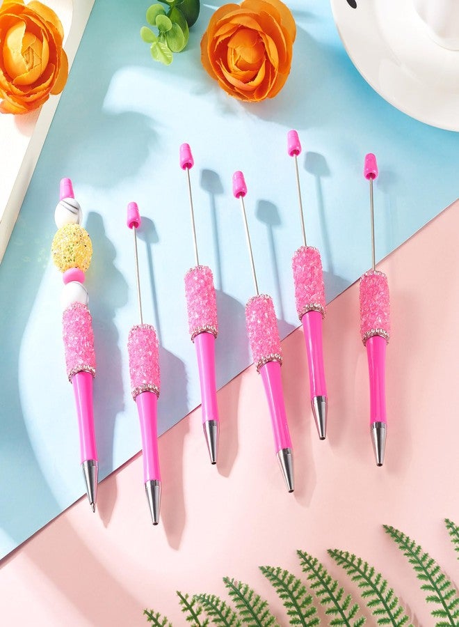BB Beadthoven Beadthoven 10pcs Crystal Beadable Pens, Diamond Beaded Pen Cute Rhinestone Pens DIY Plastic Bead Pens Shaft Black Ink Ballpoint Pens for DIY Office School Gift Making Hot Pink - Image 3