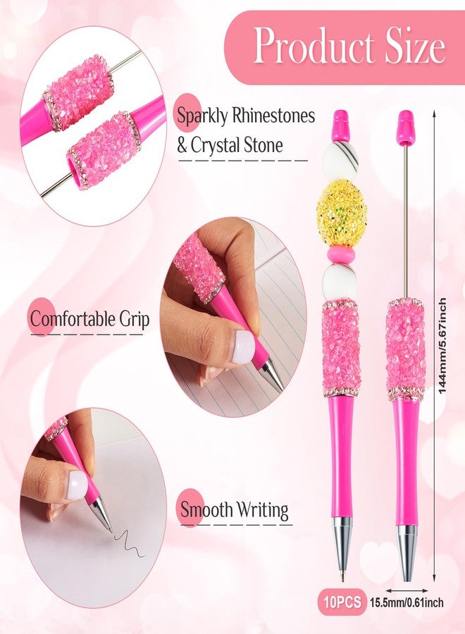 BB Beadthoven Beadthoven 10pcs Crystal Beadable Pens, Diamond Beaded Pen Cute Rhinestone Pens DIY Plastic Bead Pens Shaft Black Ink Ballpoint Pens for DIY Office School Gift Making Hot Pink - Image 2