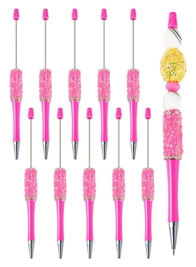 BB Beadthoven Beadthoven 10pcs Crystal Beadable Pens, Diamond Beaded Pen Cute Rhinestone Pens DIY Plastic Bead Pens Shaft Black Ink Ballpoint Pens for DIY Office School Gift Making Hot Pink - Image 1
