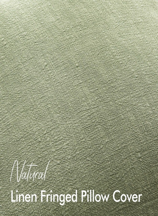 أنرودو مجموعة من غطائي وسادة مزخرفين من ANRODUO مقاس 20 × 20 بوصة من الكتان الناعم مع هامش من طراز ريفي بوهو العتيق وغطاء وسادة مميز للأريكة والأريكة والسرير وغرفة المعيشة وديكور الخريف باللون الأخضر المريمية - Image 2