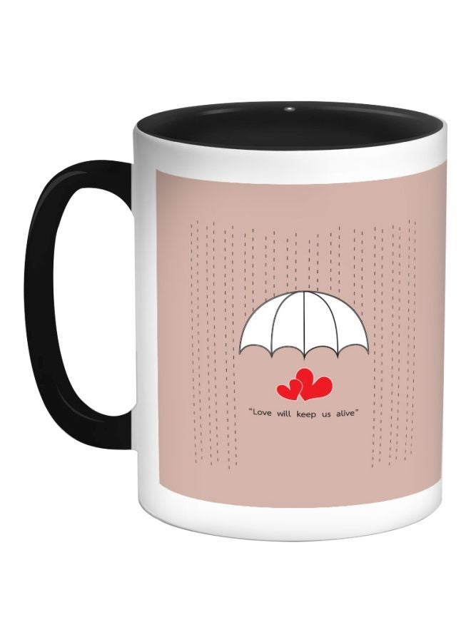 RYN Love Will Stay Alive Printed Coffee Mug Beige/White/Blue 11ounce