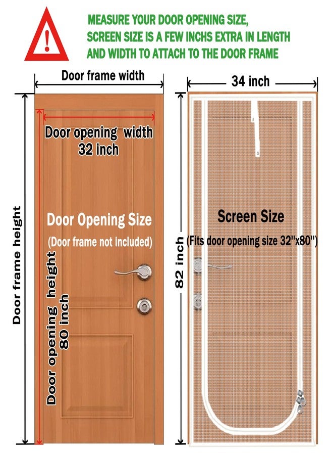 QWR Reinforced Cat Screen Door,Fits Door Opening Size 32''x 80'',Thickened Cat Resistant Mesh Screen Door for Living Room,Kitchen,Bedroom,Cat Proof Screen with Zipper Closure. (U-Type,White) - Image 2