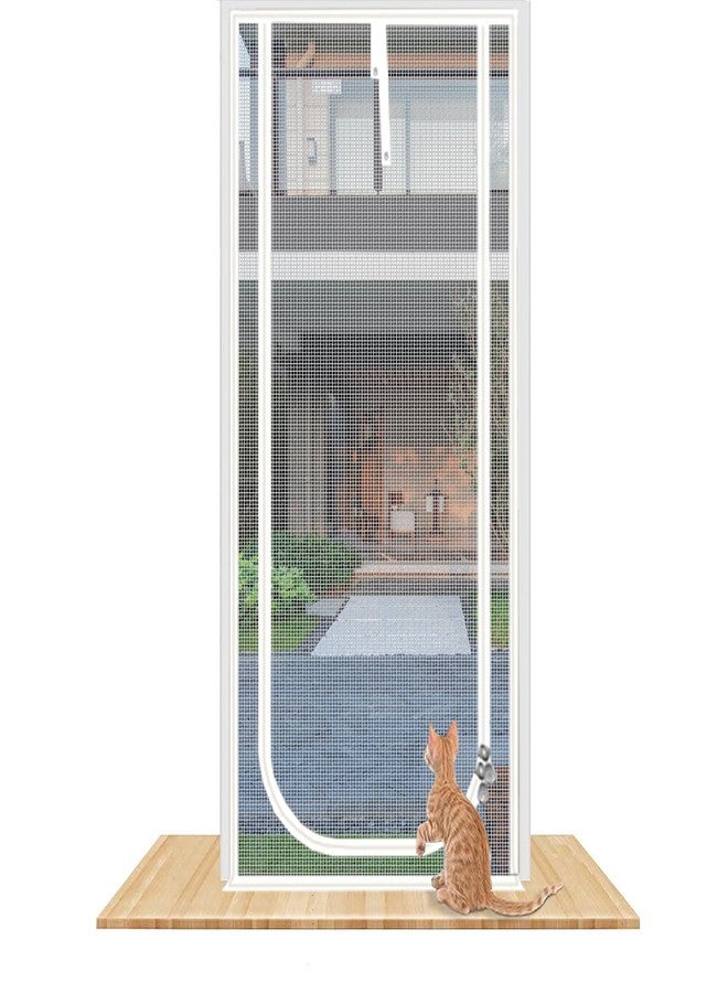 QWR Reinforced Cat Screen Door,Fits Door Opening Size 32''x 80'',Thickened Cat Resistant Mesh Screen Door for Living Room,Kitchen,Bedroom,Cat Proof Screen with Zipper Closure. (U-Type,White) - Image 1